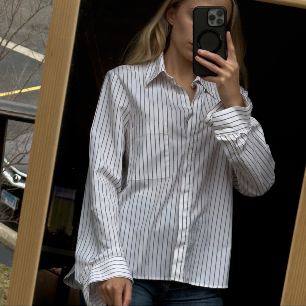 TWP Size: S, Italian cotton 100% Classic White Pinstripe Button-Up Shirt